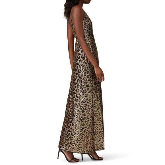 AIDAN BY AIDAN MATTOX Leopard Sequin Wrap Dress Size 0 Gold Black Sleeveless - Picture 2 of 15